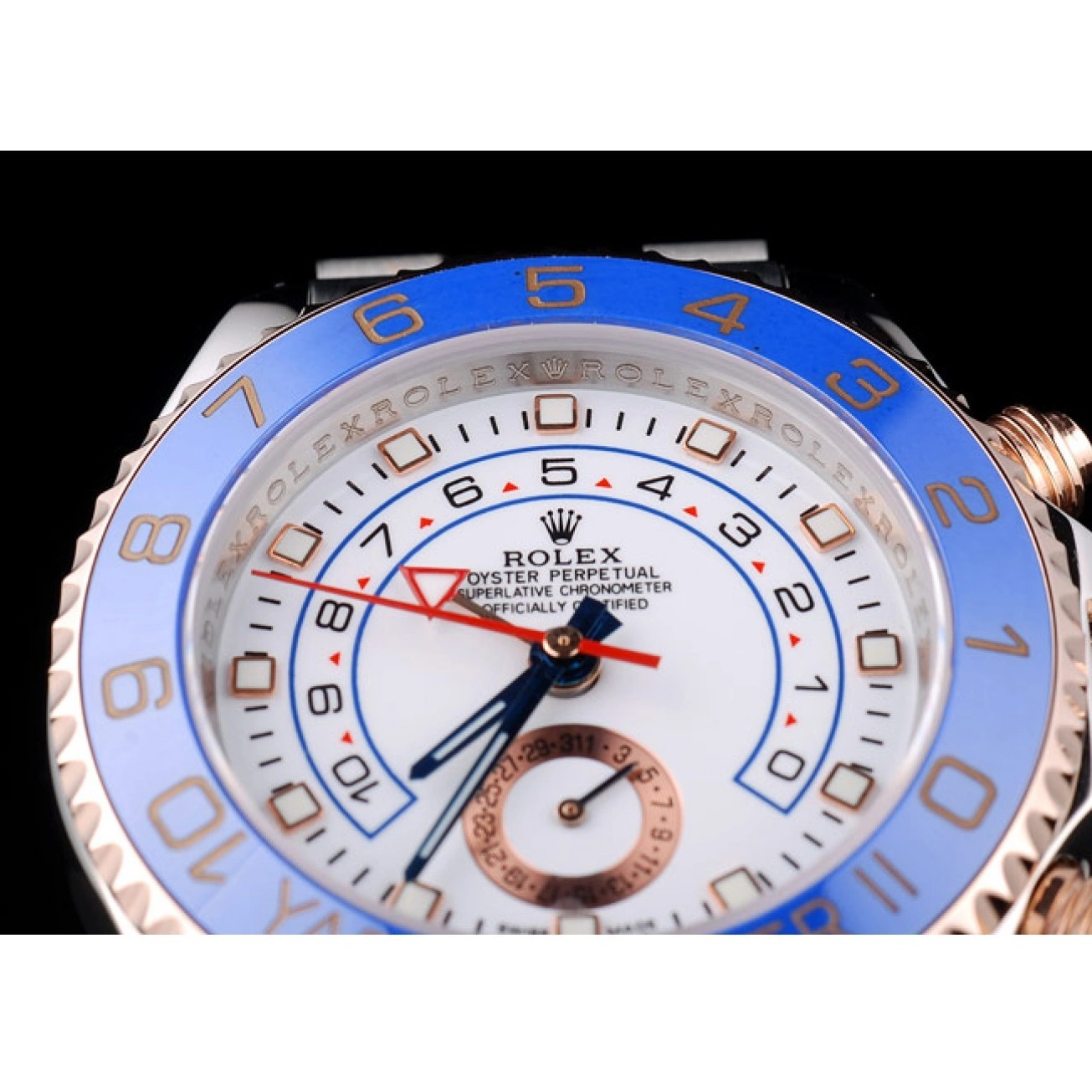 Aaa replica White Watch Ceramic Yachtmaster Dial Blue Rolex Bezel 0604